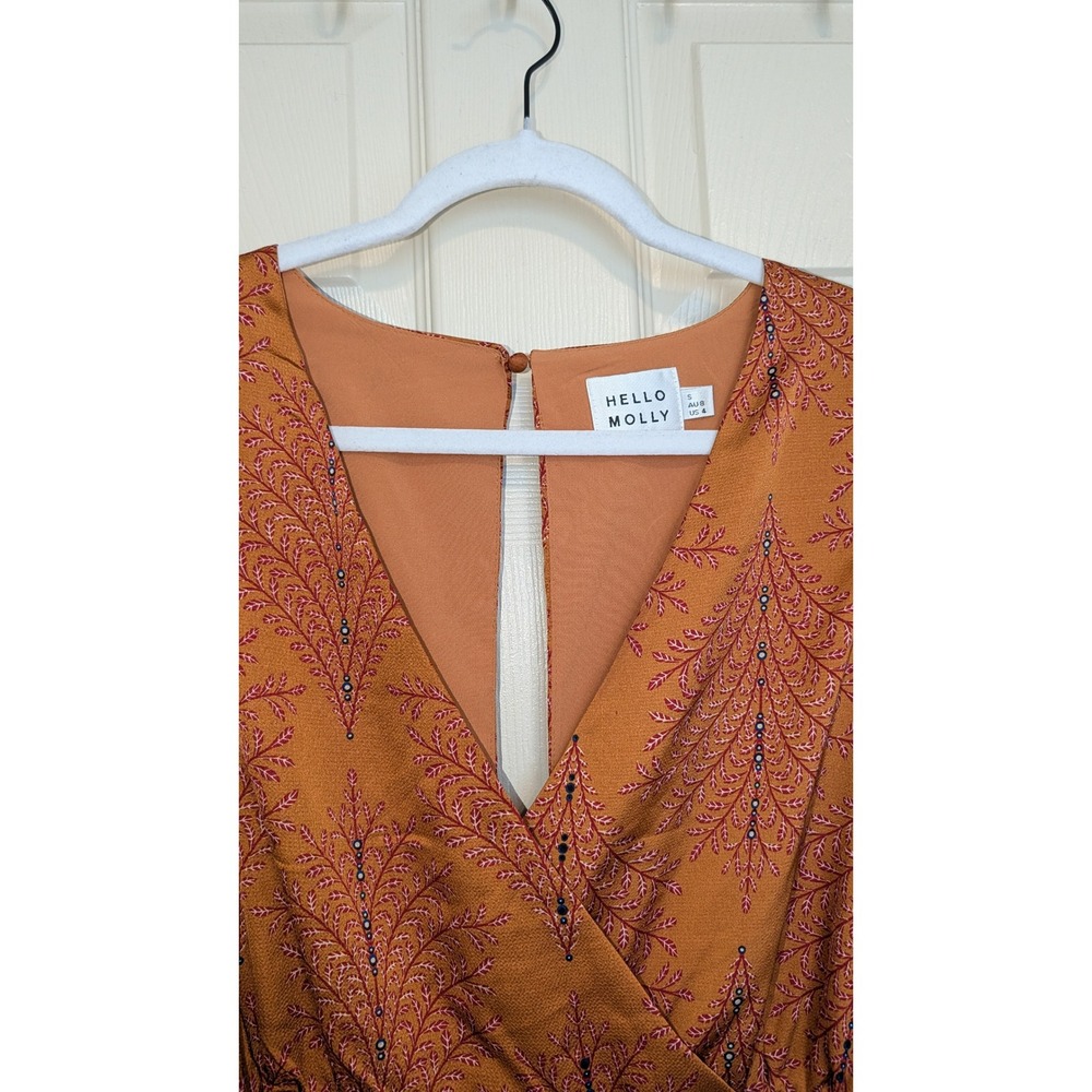 Hello Molly Burnt Orange Botanical Print Wrap Romper Flutter Sleeve Size 4 - Picture 2 of 6